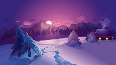 SnowCovered Field with Moon and Mountain Range HD Wallpaper for a Tranquil Winter Landscape