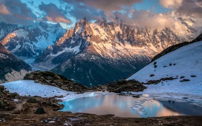 HD Wallpaper Nature Landscape Mountains in Chamonix France  Tranquil Scene with Snow and Pond