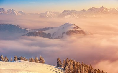 Snow Covered Mountain HD Wallpaper Nature Landscape Mountains Mist Forest  Free Download  1080p 2K 4K 5K