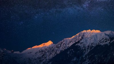 Snow Capped Mountain HD Wallpaper Stunning Nature Landscape with Stars and Evening Sky