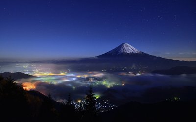 HD Wallpaper Mt Fuji Silhouette of Volcano Nature Landscape Starry Night