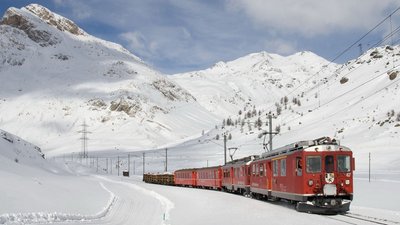 HD Wallpaper Red Train on Snowy Trail in Nature Landscape  1080p Free Download