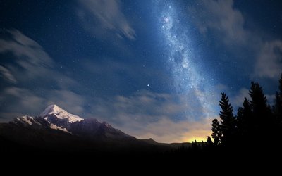 WQHD HD Wallpaper Starry Sky Nature Mountains Trees  More