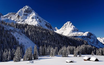 SnowCapped Mountain HD Wallpaper A Breathtaking Winter Scene with Nature Trees and Mountains