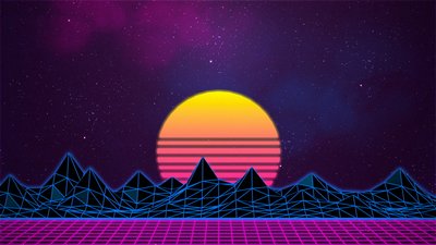 Black and Yellow Mountains Illustration New Retro Wave HD Wallpaper with Neon Accents