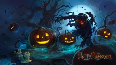 Spooky Night Happy Halloween HD Wallpaper with Tree Fire Moon  More  Free Download 1080p