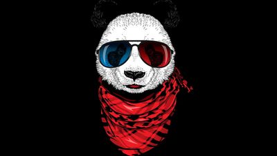 HD Wallpaper Panda Painting with Glasses on Black Background  Red Portrait with Copy Space  Free Download 1080p HD Desktop and Mobile Wallpapers