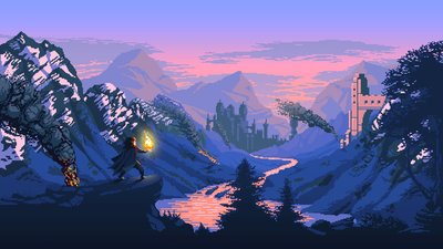 Game Digital Wallpaper Pixel Art Fantasy Art and Stunning Mountain Landscape in HD 1080p