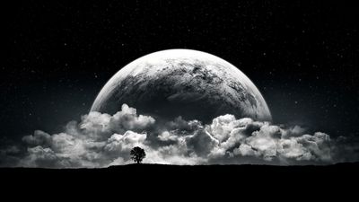 HD Wallpaper Planet Moon Clouds Stars  Night Sky Monochrome  Free Download 1080p HD Desktop  Mobile Wallpapers