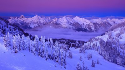 Snow Capped Mountain HD Wallpaper with Purple Clouds Winter Landscape and Majestic Mountains