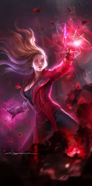 Scarlet Witch Fan Art HD Wallpaper Red  Glowing Eyes  Wanda Maximoff Marvel Theme for Desktop  Mobile