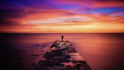 Tranquil Seascape Pier Scene for Serene Desktop Background