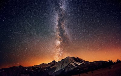 WQHD HD Wallpaper Galaxy Digital Wallpaper with Gray Mountain and Starry Night Sky