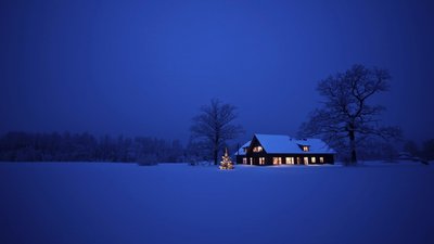 Snowy Night Gray House in a Winter Wonderland  HD Wallpaper