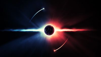 HD Wallpaper Planet on Red and Blue Background with Shallow Focus of Moon  Space Art and Astronomy