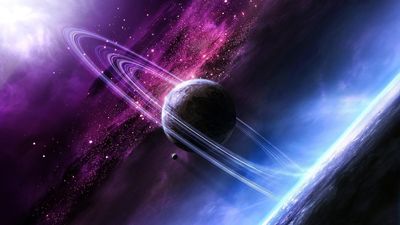 HD Wallpaper Purple Planet in Galaxy with Planetary Rings  Free Download 1080p HD Desktop Background