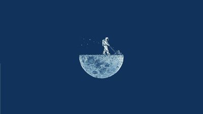 HD Wallpaper Astronaut on Moon Illustration in Minimalistic Blue Background  1080p Spacethemed Design