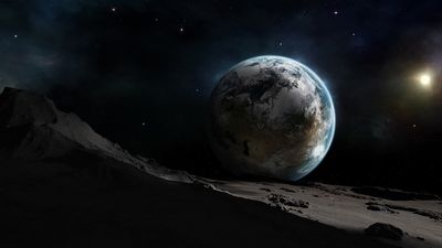 Stunning HD Wallpaper Blue and Gray Planet Digital Art in Space