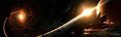 Black and Yellow Cosmic Wallpaper HD Space Art with Planets Asteroids Spaceships  Free Download in WideScreen