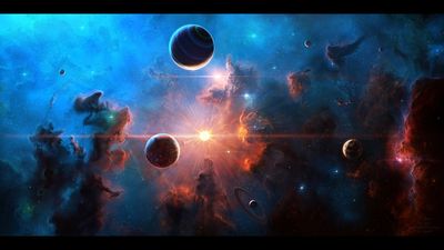 HD Wallpaper Planet Illustration in Space with Nebula Stars and Moon  Auto Post Production Filter  Free Download  1080p 2K 4K 5K