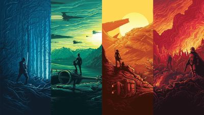 HD Star Wars Wallpaper The Force Awakens Collage in WQHD Resolution  Vector Illustration with Nature Silhouette and Fire Elements  Free Download