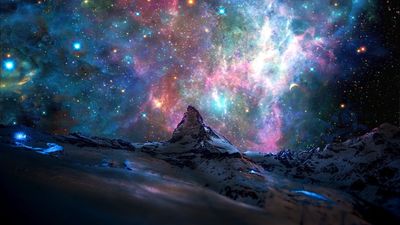 Stunning Galaxy Wallpaper Cosmic Ray Illustration with Stars Mountains and Nebula  HD 1080p