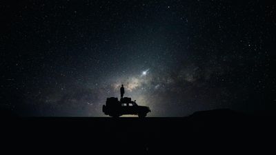 Starry Night Sky HD Wallpaper Captivating Stars Space Car and Milky Way  4K Resolution for PC Mobile  Tablet  Free Download