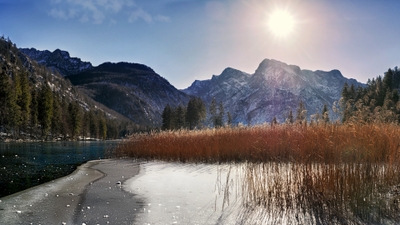 Serene Mountain Landscape Sunny Day Scenery in High Peaks