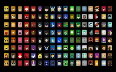 AssortedType Character Poster Lot HD Wallpaper featuring Superheroes from DC Comics and Marvel Comics