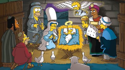 The Simpsons Nativity Scene Poster HD Wallpaper for Christmas with Homer Simpson