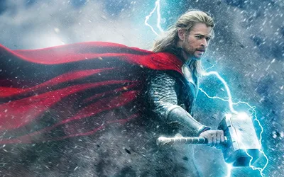 Marvels Thor in Action Stunning HD Digital Wallpaper Featuring Chris Hemsworth and Mjolnir