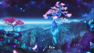 4K HD Wallpaper Eden Tree Illustration with Pink Cherry Blossoms and Trees  A Fantasy Artwork of Nature Space and Galaxy