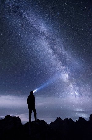 Silhouette Photo of Man Stargazing on Mountain HD Wallpaper for Mobile Devices