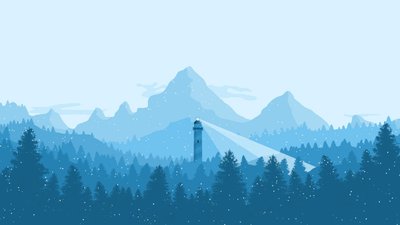 Gray Lighthouse Illustration in Winter HD Wallpaper of Blue Mountains and Cyan Digital Art