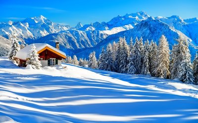 HD Winter Snow House Trees Nature Forest Mountains Sky White Wallpaper  Free Download 1080p 2K 4K 5K