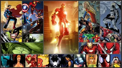 Marvel Superheroes Collage HD Wallpaper Featuring Wolverine SpiderMan Captain America  More