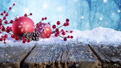 5k HD Wallpaper Festive Christmas Balls on Wooden Planks with Snow  Free Download